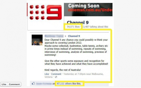 Humorous post on nine's facebook page